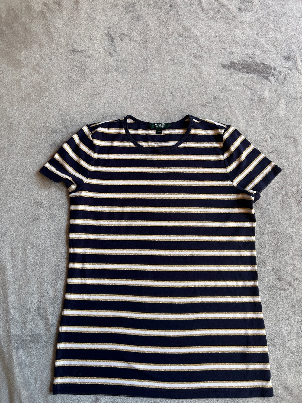 Ralph Lauren Navy and white gold Striped Short Sleeve Tee Sz large
